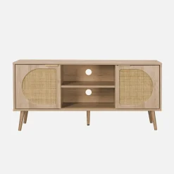 TV-Möbel mit Holzdekor und abgerundetem Rattan-Geflecht 120 cm