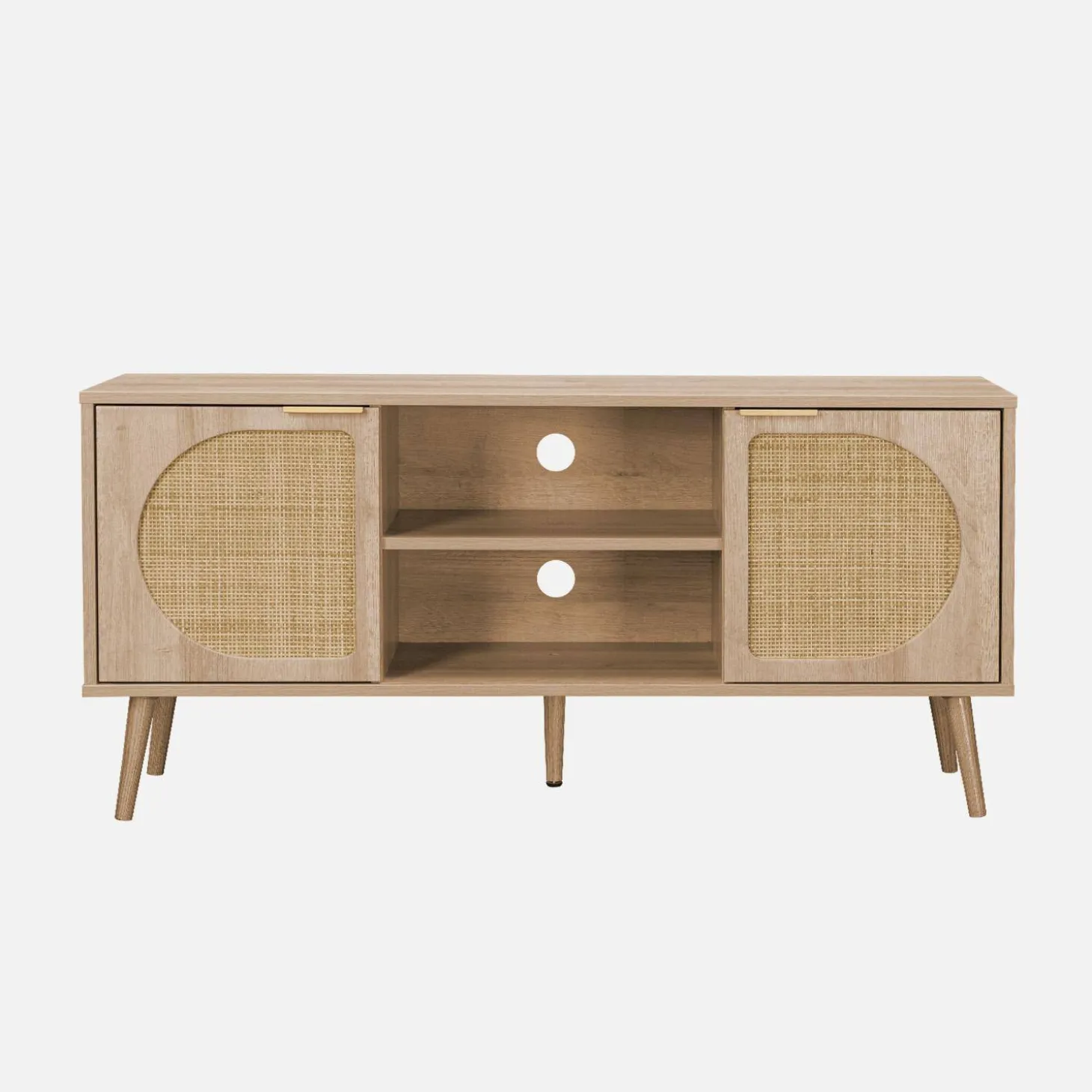 TV-Möbel mit Holzdekor und abgerundetem Rattan-Geflecht 120 cm