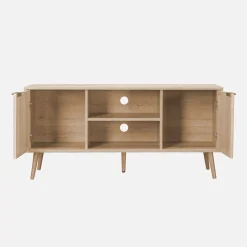 TV-Möbel mit Holzdekor und abgerundetem Rattan-Geflecht 120 cm