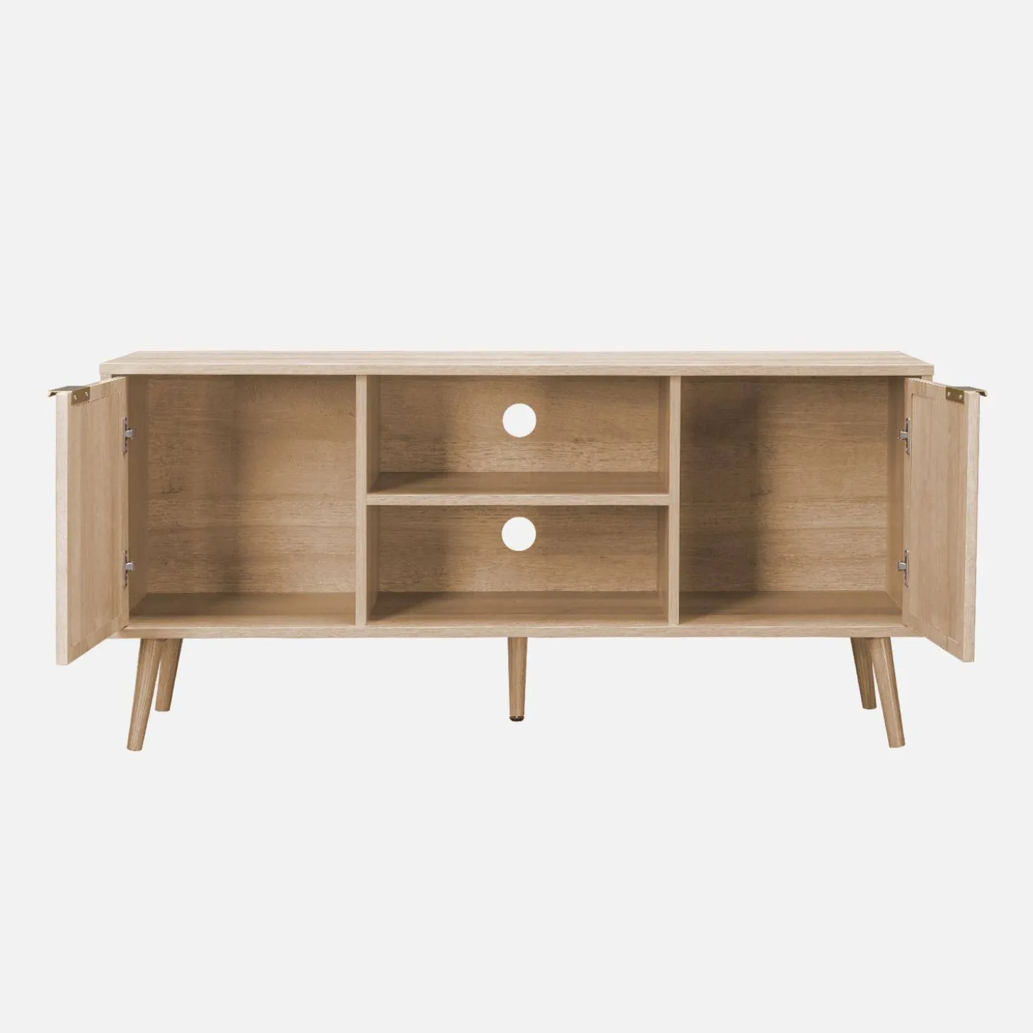 TV-Möbel mit Holzdekor und abgerundetem Rattan-Geflecht 120 cm