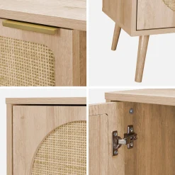 TV-Möbel mit Holzdekor und abgerundetem Rattan-Geflecht 120 cm
