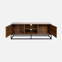 TV-Möbel mit Holzdekor und Rattan-Geflecht abgerundet 2 Türen - 140cm