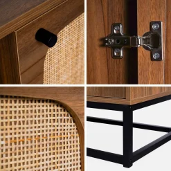 TV-Möbel mit Holzdekor und Rattan-Geflecht abgerundet 2 Türen - 140cm