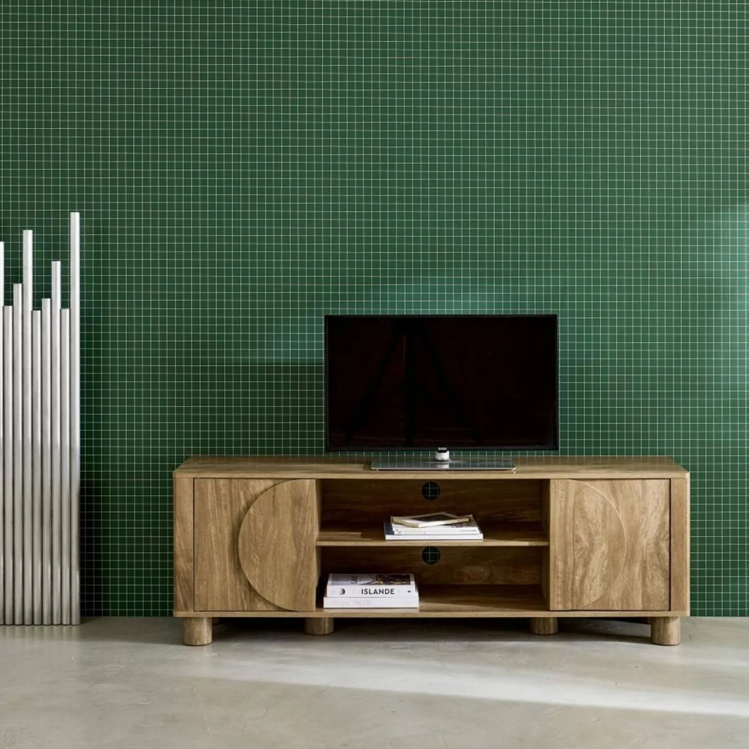 TV-Möbel mit Mango-Holzoptik 2 wendbare Türen 155cm