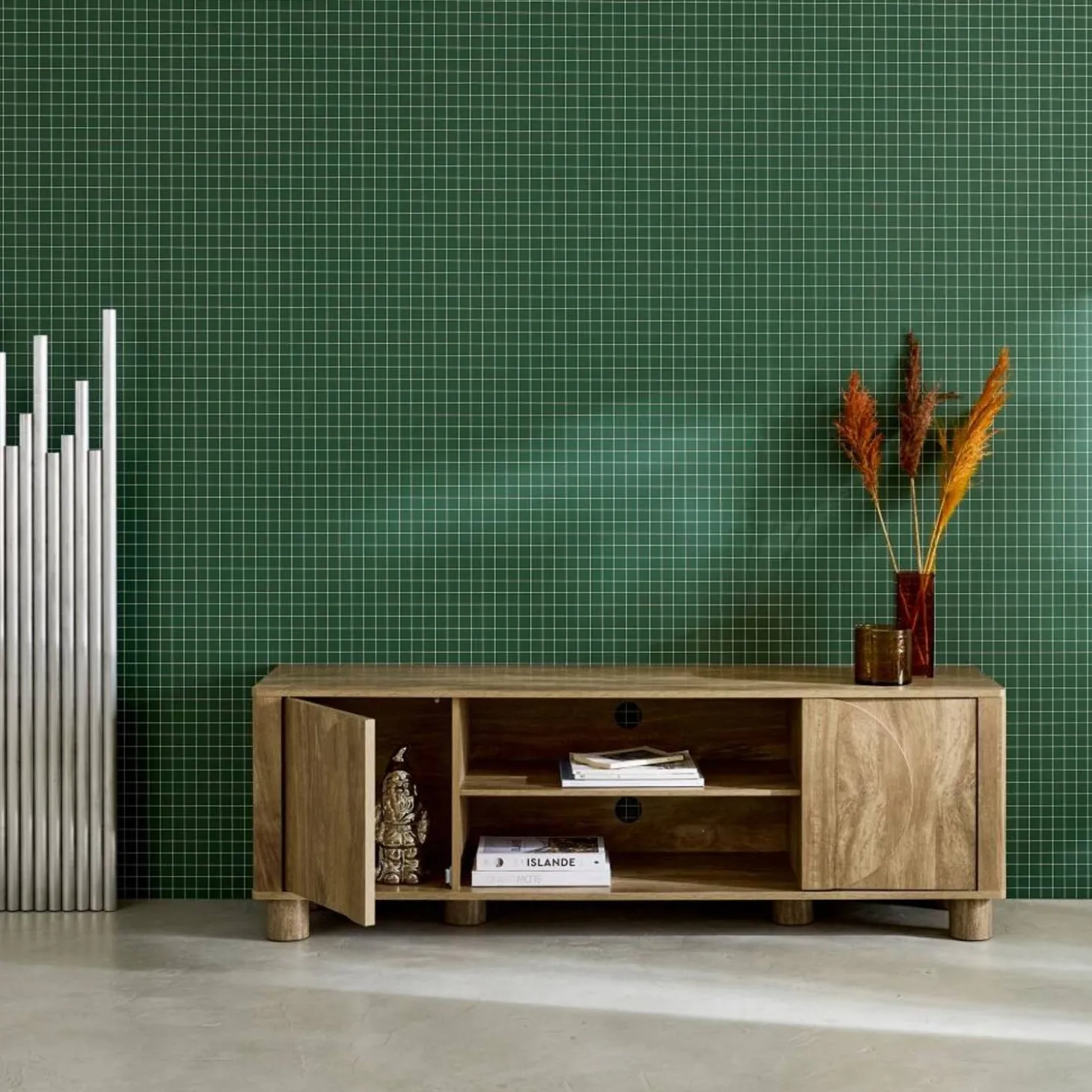 TV-Möbel mit Mango-Holzoptik 2 wendbare Türen 155cm
