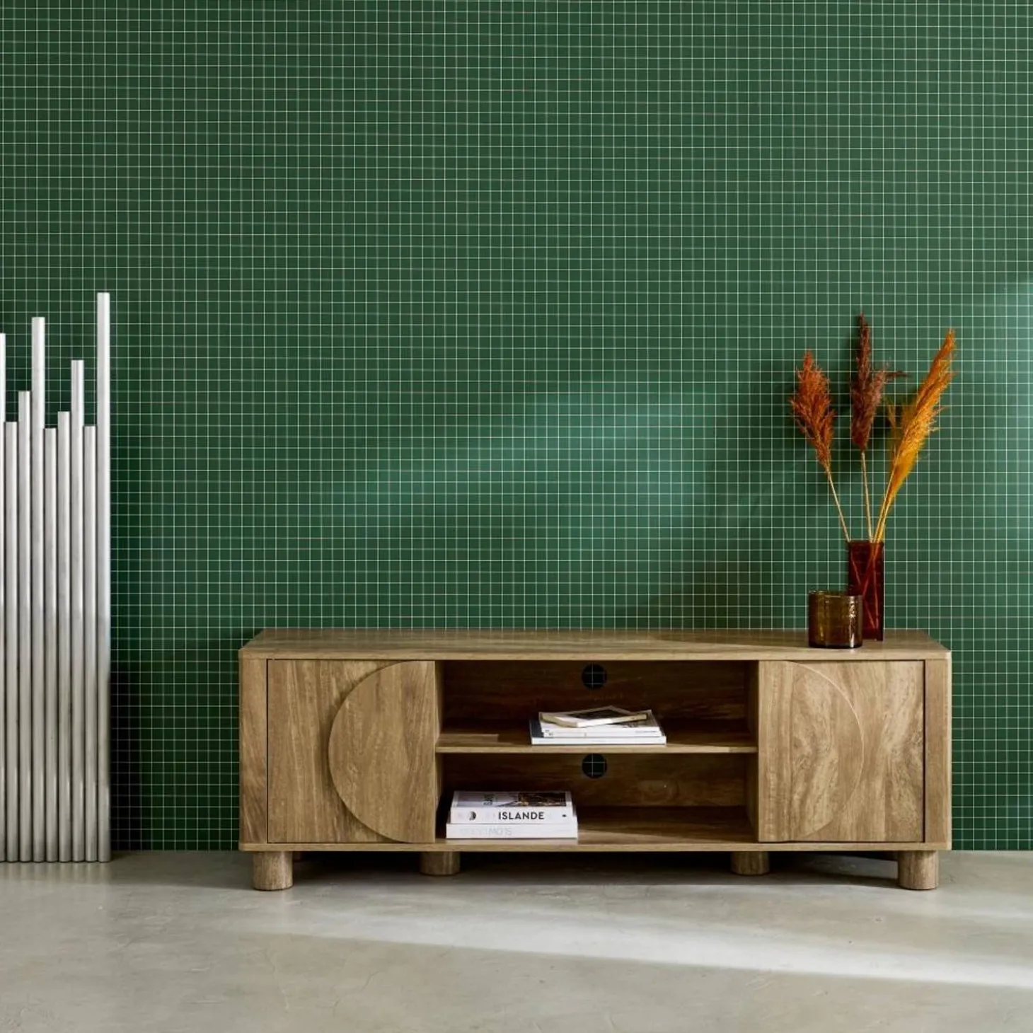TV-Möbel mit Mango-Holzoptik 2 wendbare Türen 155cm