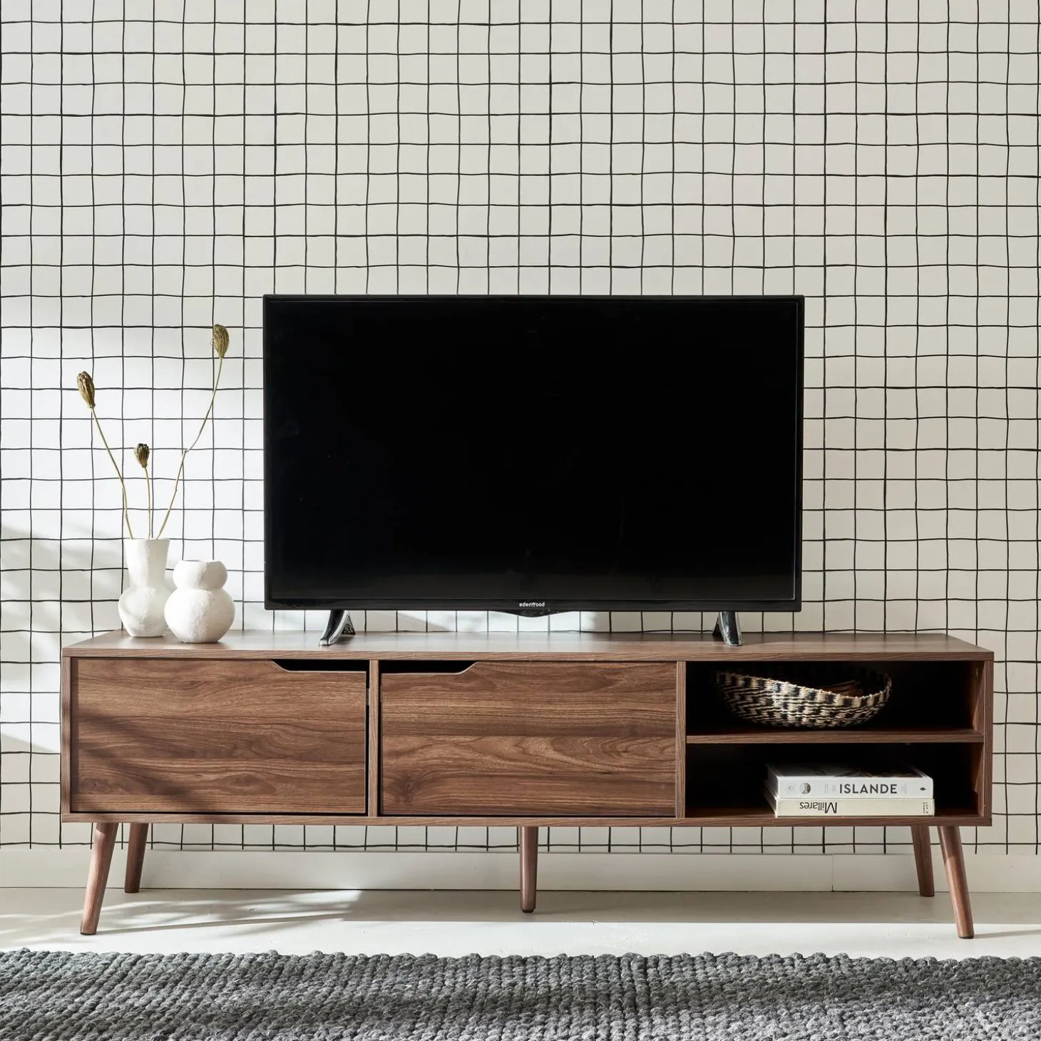 TV-Möbel mit Nussbaumdekor, 2 Türen, 160 cm