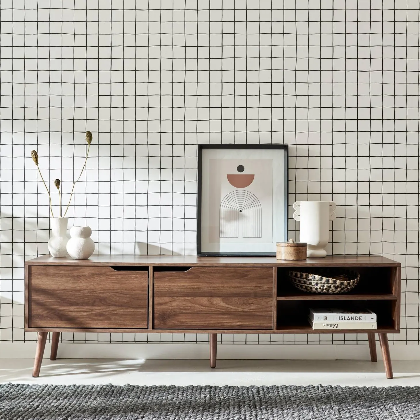 TV-Möbel mit Nussbaumdekor, 2 Türen, 160 cm