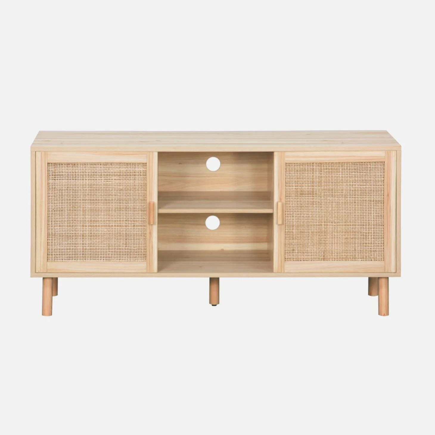 TV-Möbel mit Rattan-Geflecht und Holzdekor 120 cm