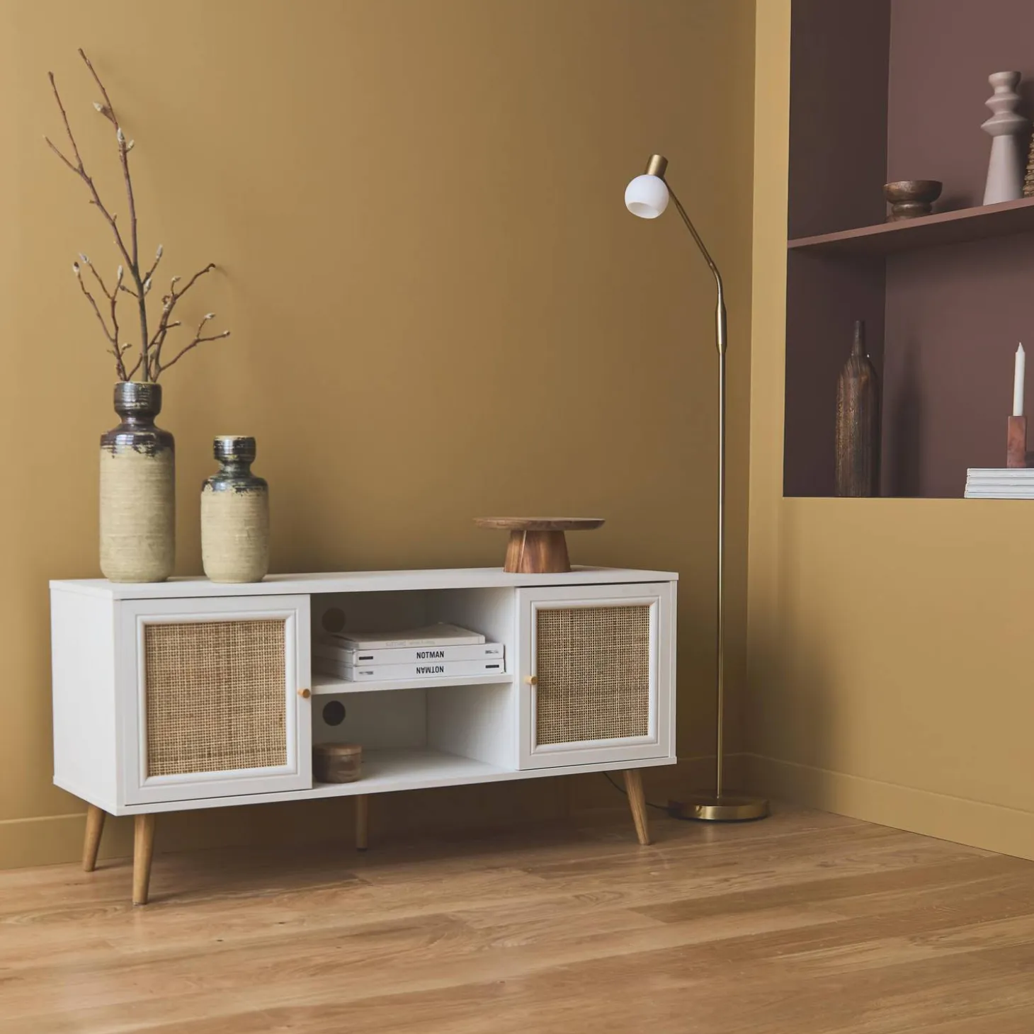 TV-Möbel mit Rattangeflecht 120 x 39 x 56,5 cm