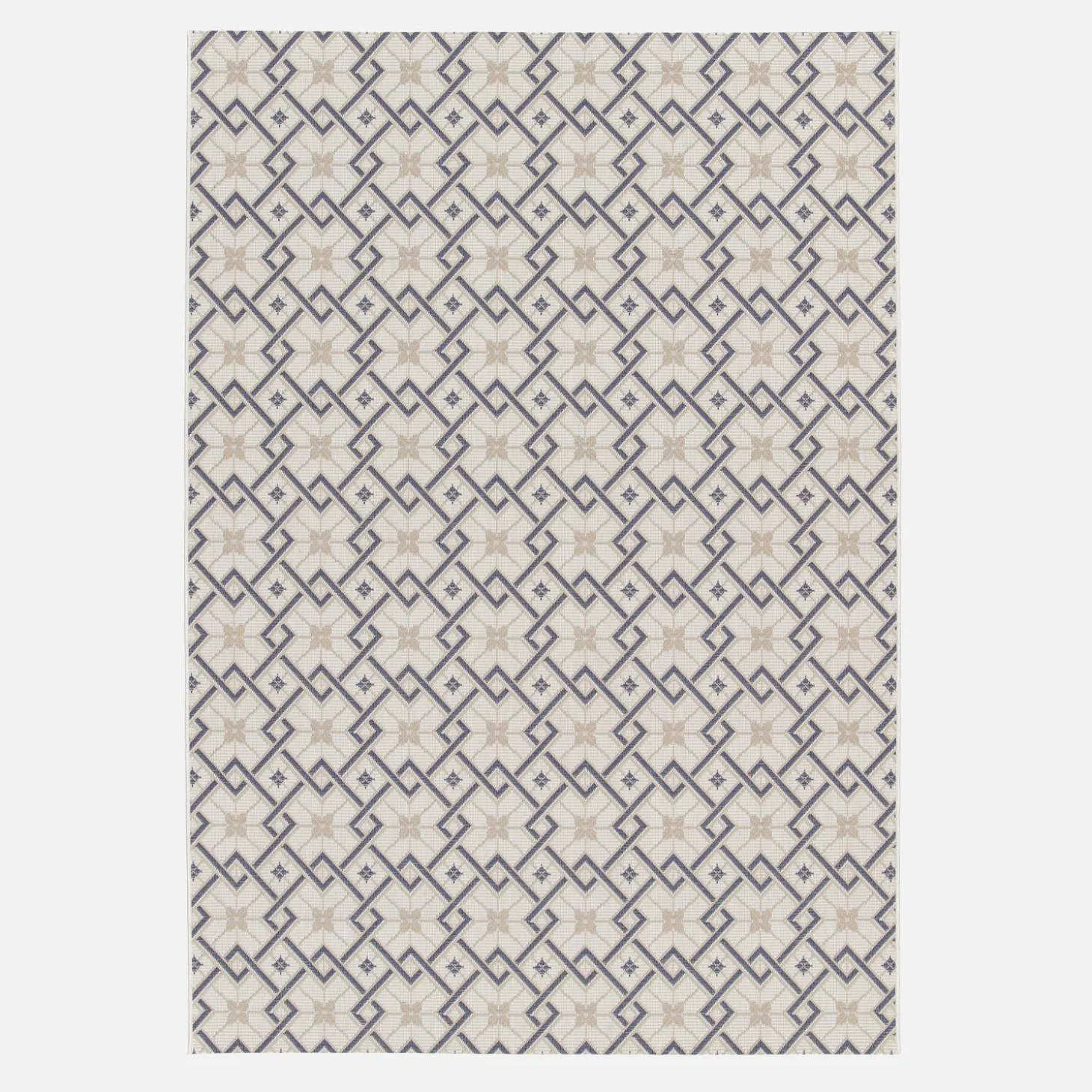 Vintage Innen-/Außenteppich Creme Beige Blau