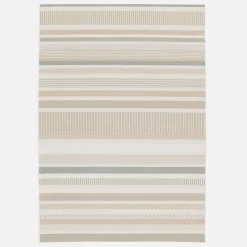 Vintage Innen-/Außenteppich mit Streifenmuster in Creme Beige Grau
