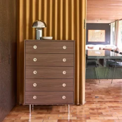 Vintage-Kommode mit Holzdekor und Edelstahl, 5 Schubladen