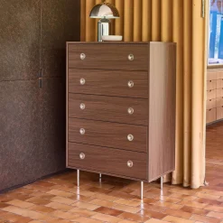 Vintage-Kommode mit Holzdekor und Edelstahl, 5 Schubladen