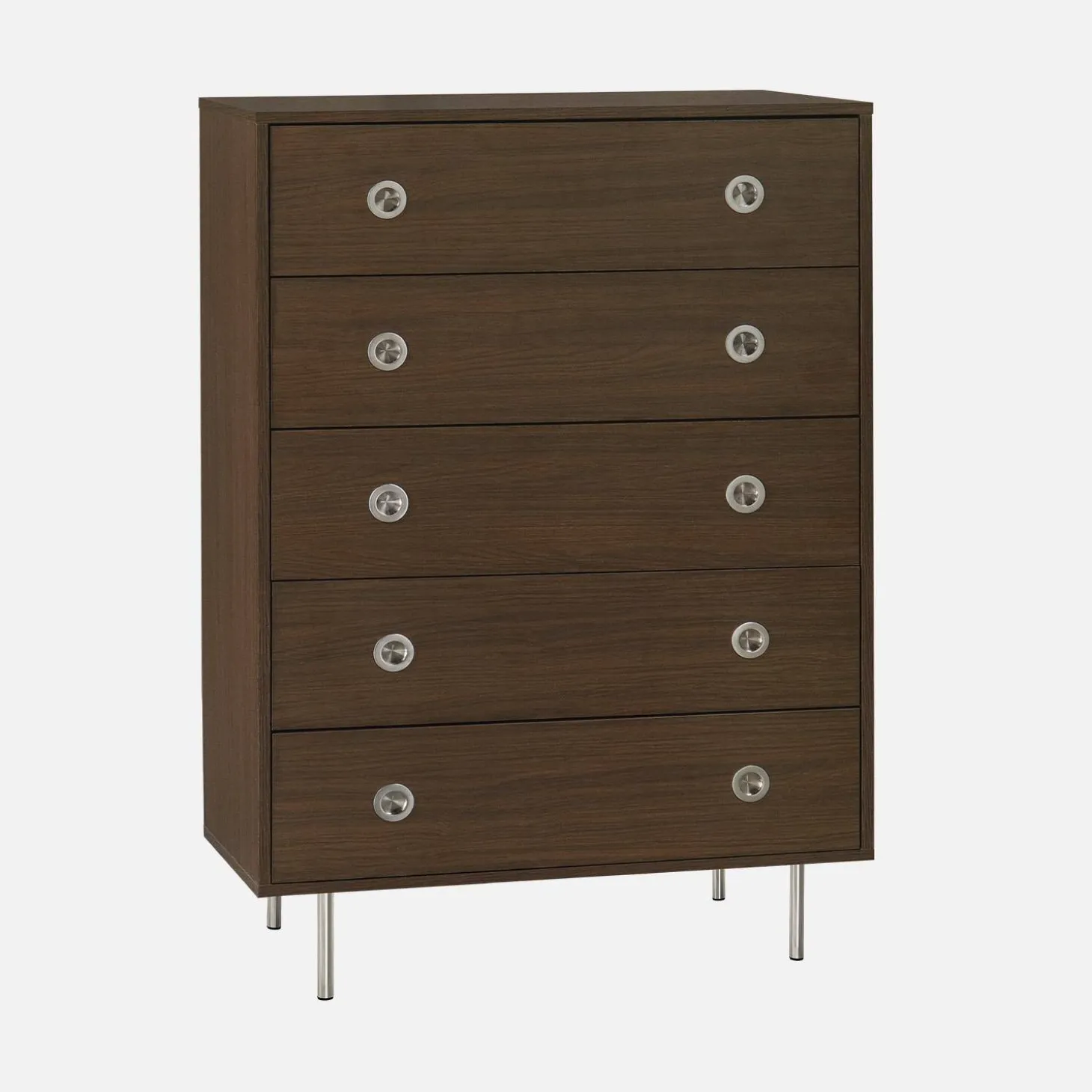 Vintage-Kommode mit Holzdekor und Edelstahl, 5 Schubladen