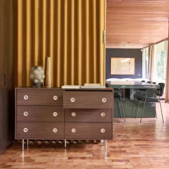 Vintage-Kommode mit Holzdekor und Edelstahl, 6 Schubladen