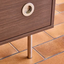 Vintage-Kommode mit Holzdekor und Edelstahl, 6 Schubladen