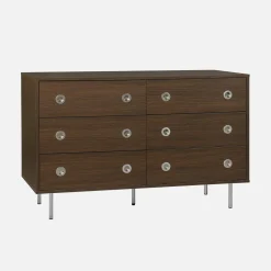 Vintage-Kommode mit Holzdekor und Edelstahl, 6 Schubladen