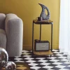 Vintage-Sofa-Endstück aus schwarzem Metall mit Glasplatten und Holzdekor