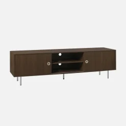 Vintage-TV-Möbel mit Holzdekor und Edelstahl, 2 Türen, 180cm