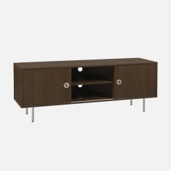 Vintage TV-Möbel mit Holzdekor und Edelstahl, 2 Türen, 140cm
