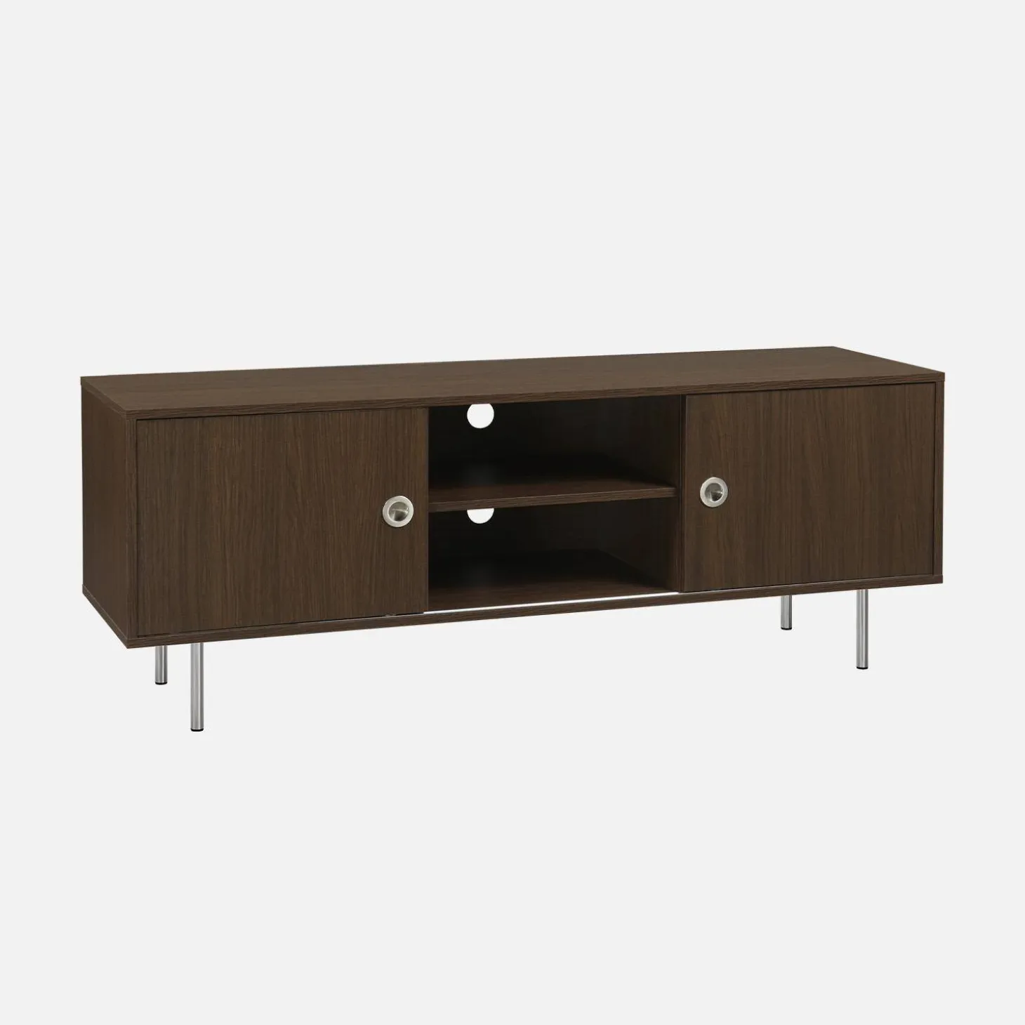 Vintage TV-Möbel mit Holzdekor und Edelstahl, 2 Türen, 140cm