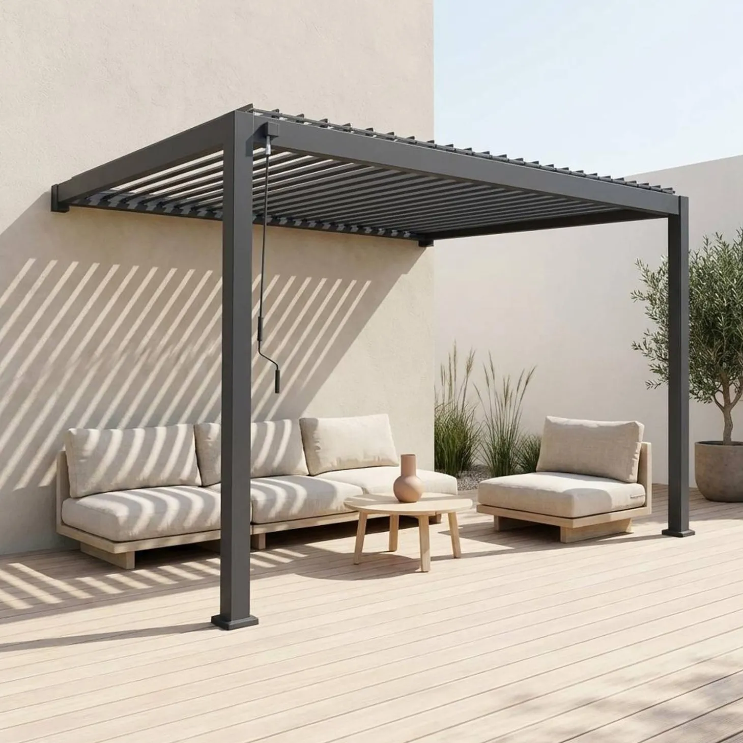 Wand Pergola mit Lamellendach 3x4m Triomphe
