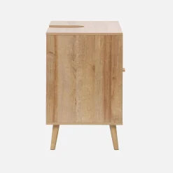 Waschtischuntergestell in Holzdekor und Rattan.