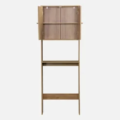 WC-Regal mit Holzdekor und Rattan-Geflecht
