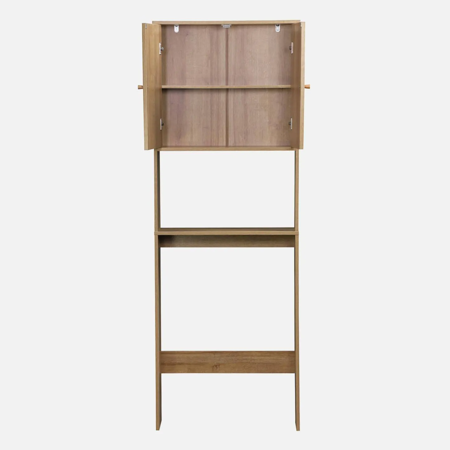 WC-Regal mit Holzdekor und Rattan-Geflecht