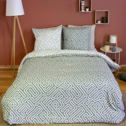 Wendebettwäsche-Set aus Mikrofaser für Doppelbett mit Labyrinthmuster in Grau
