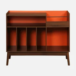 Zweifarbiger Vintage Schallplattenschrank mit Holzdekor und farbigem Hintergrund 100cm