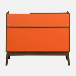 Zweifarbiger Vintage Schallplattenschrank mit Holzdekor und farbigem Hintergrund 100cm