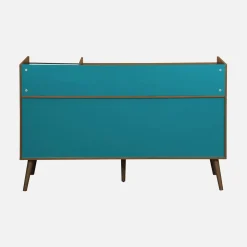 Zweifarbiger Vintage XL Schallplattenschrank mit Holzdekor und farbigem Hintergrund 130cm